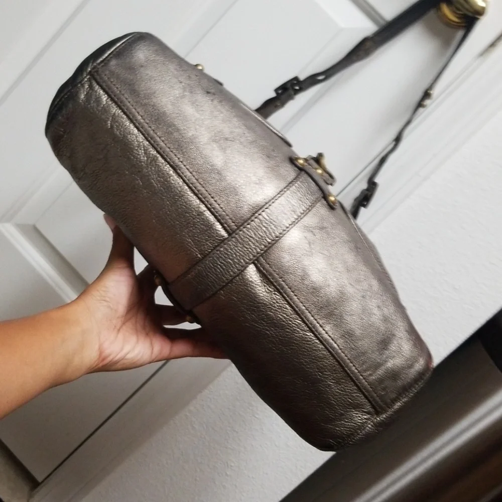 Authentic RAFE Large Leather Bag Color Btwn Metallic Bronze/Gunmetal Silver Gray